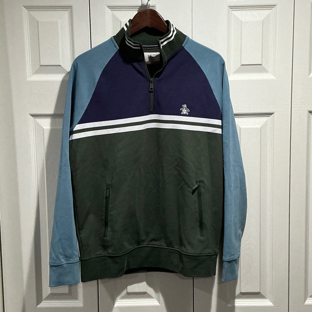 Original Penguin Men's Zip Up Sweater - Blue and Green